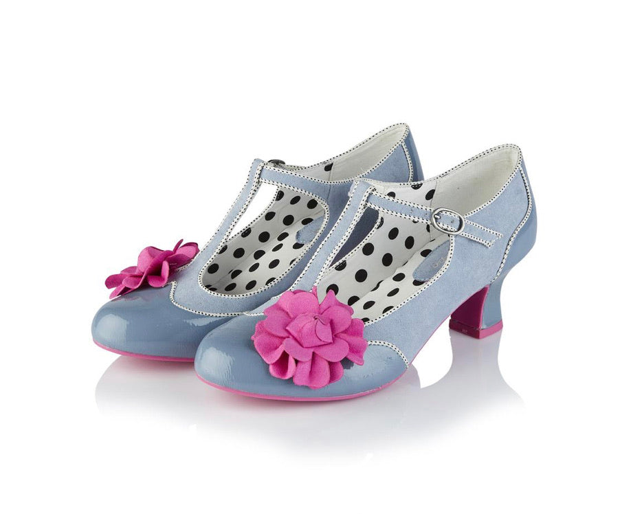 Ruby Shoo Marcie Mid Heel T-Bar Shoe | Sky Blue, Vintage Style